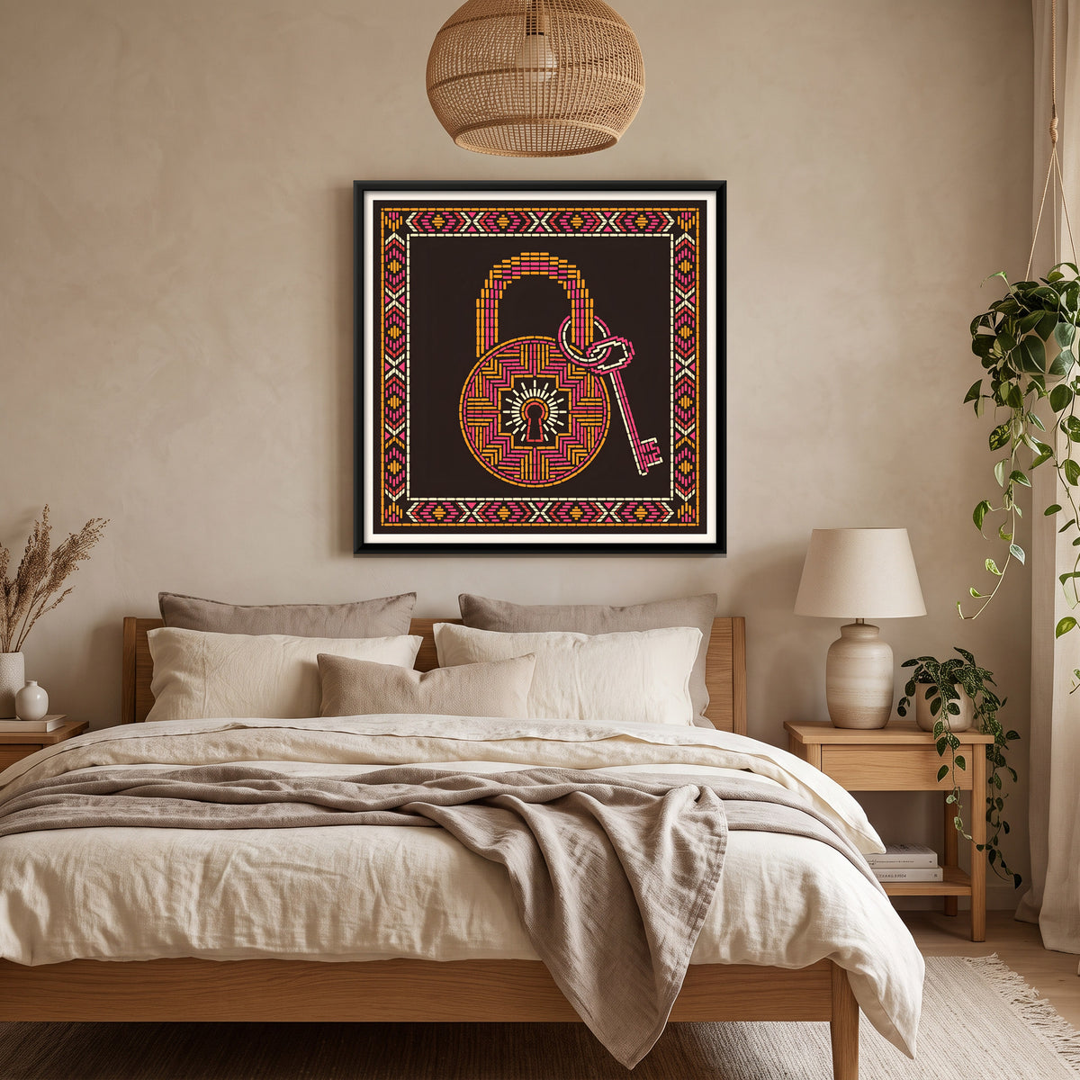 Padlock and Key - canvas art shown in a second room setting