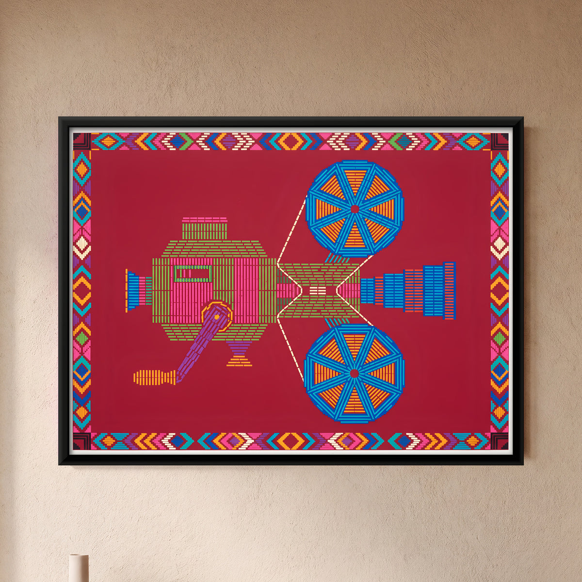 Film Projector with Reels - framed canvas art hung on a wall