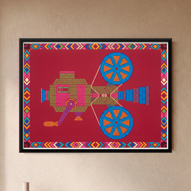 Film Projector with Reels - framed canvas art hung on a wall