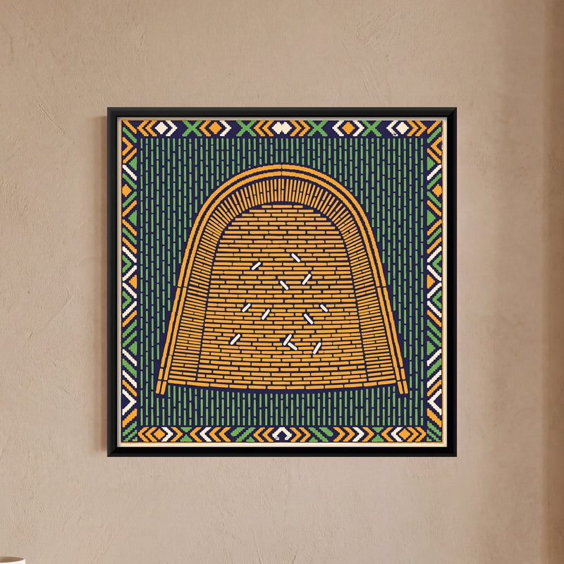 Winnowing Fan with Grain - framed canvas art hung on a wall