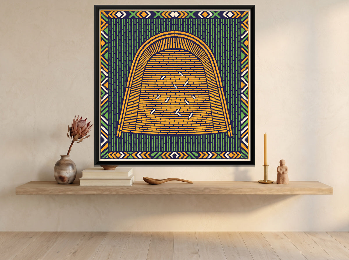 Winnowing Fan with Grain - canvas art shown in a styled room