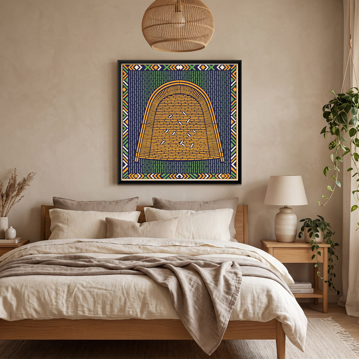 Winnowing Fan with Grain - canvas art shown in a second room setting