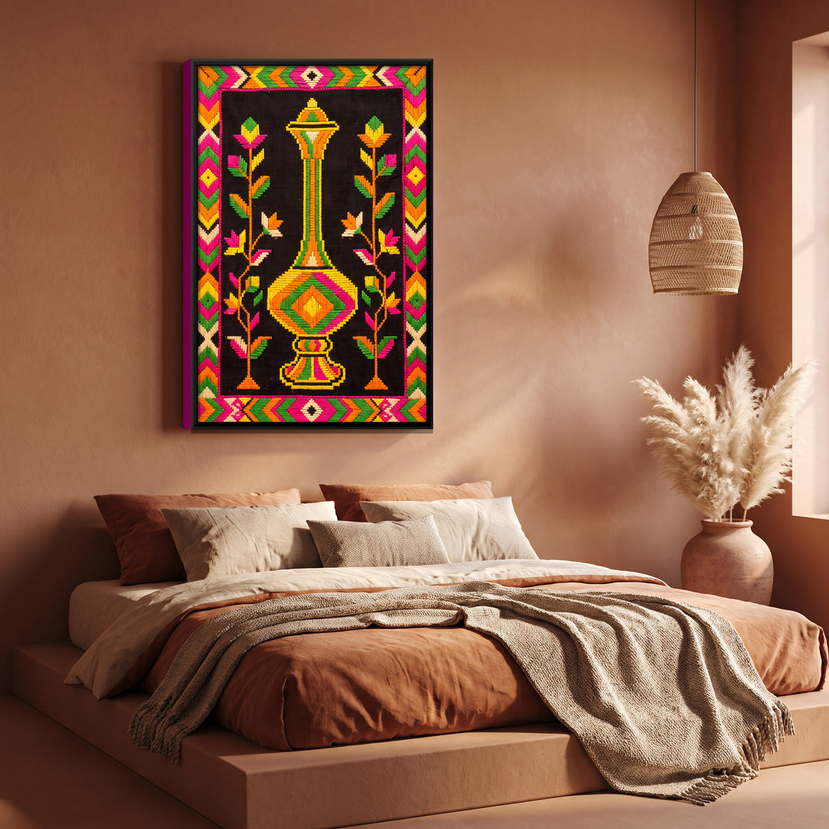 Surahi with Flowering Plants - canvas art shown in a second room setting