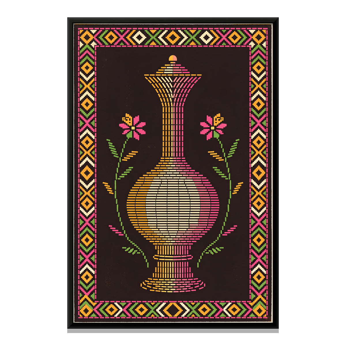 Surahi with Flowering Sprigs - framed canvas print, front view