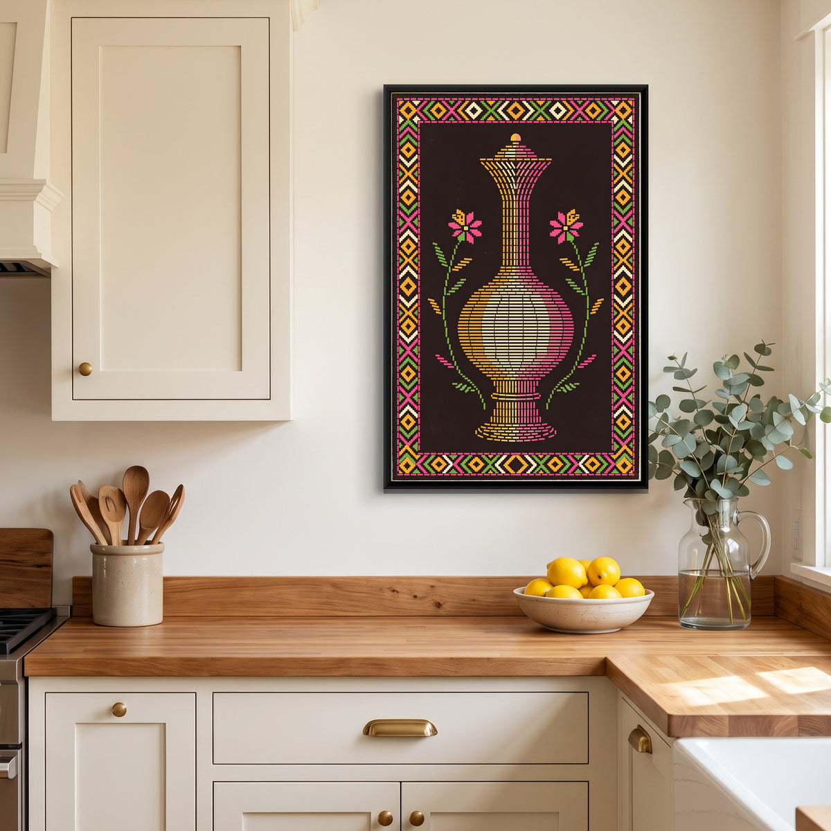 Surahi with Flowering Sprigs - canvas art shown in a styled room