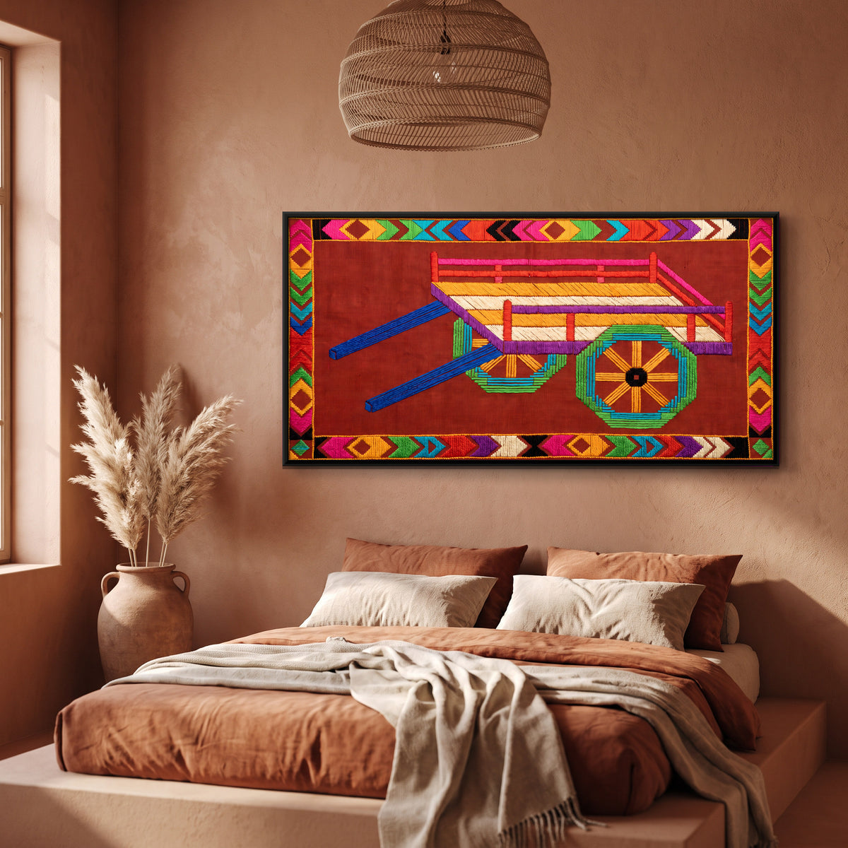 Wooden Handcart - canvas art shown in a second room setting