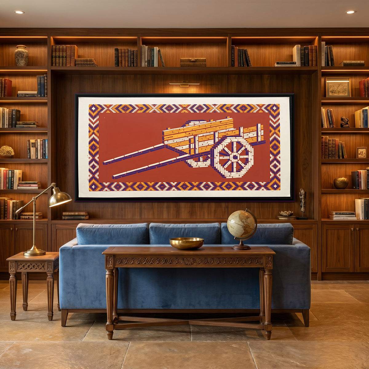 Wooden Handcart - canvas art shown in a styled room