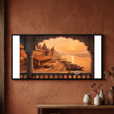 Ghats Through a Carved Arch in Umber