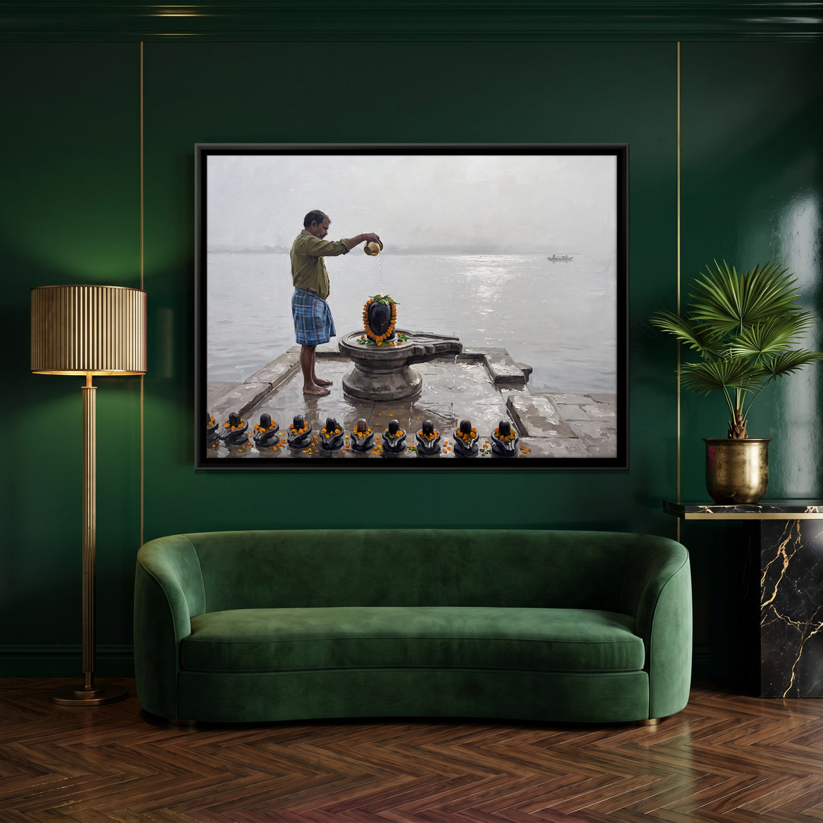 Water Offering to the Shivling - canvas art shown in a styled room
