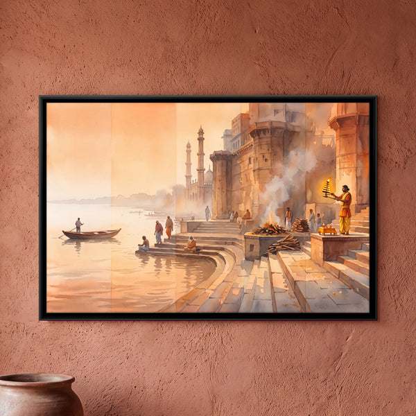 Ganga Aarti Ceremony at Varanasi Ghats in Amber