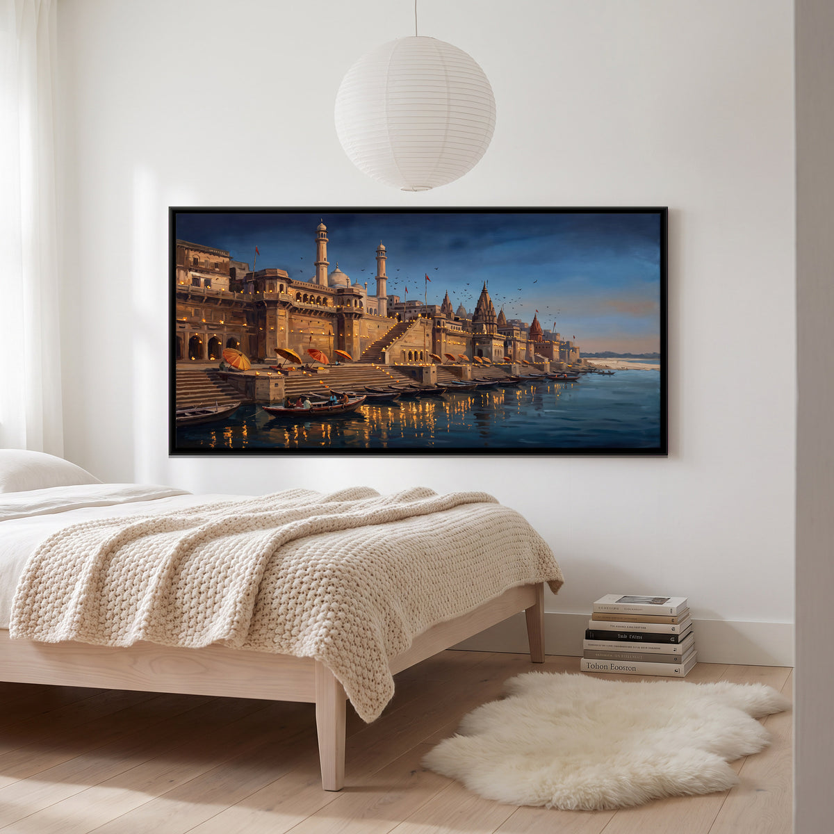 Minarets Above the Varanasi Ghats - canvas art shown in a second room setting