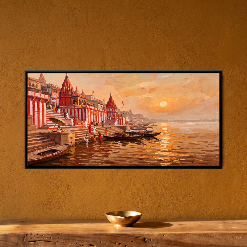 Red and White Striped Ghat - framed canvas art hung on a wall
