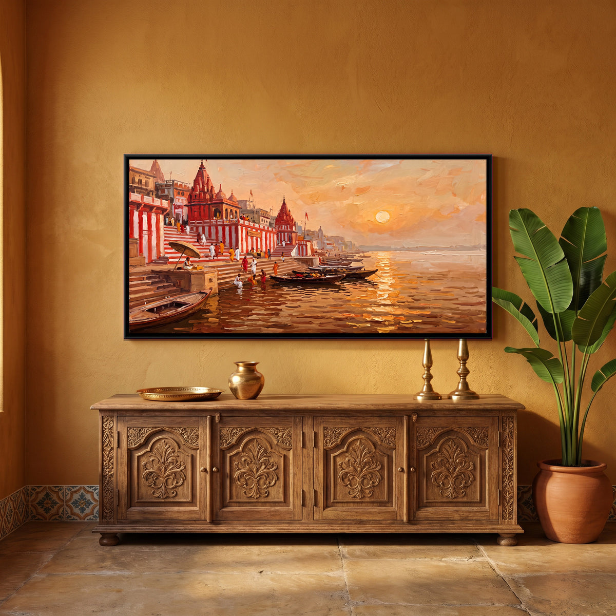 Red and White Striped Ghat - canvas art shown in a styled room