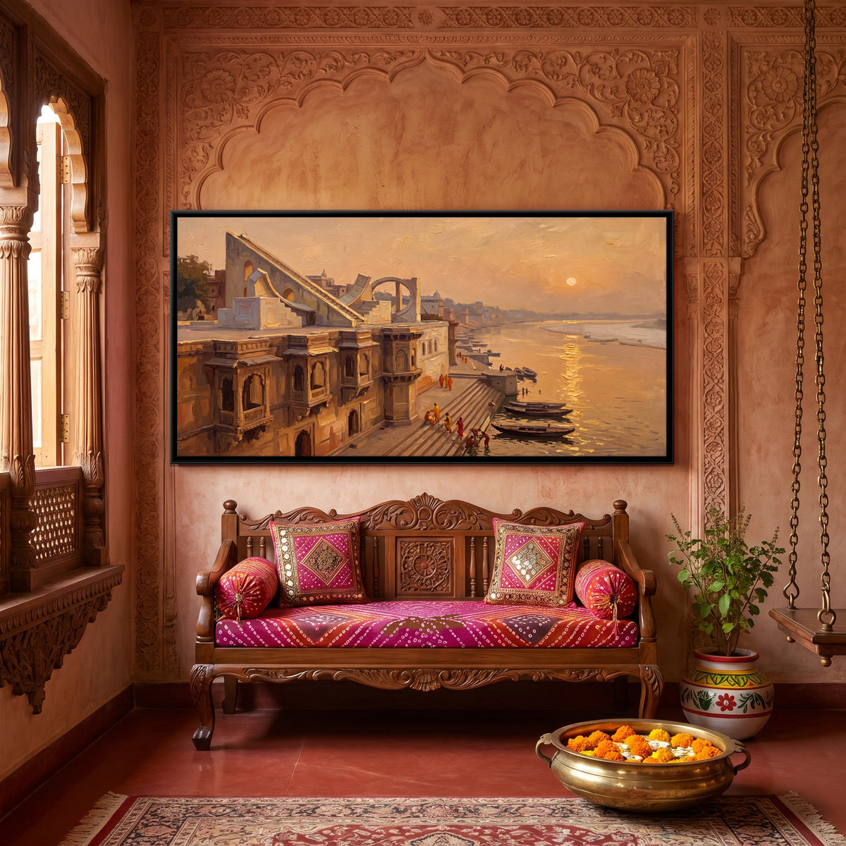 Observatory Above the Ghats - canvas art shown in a styled room