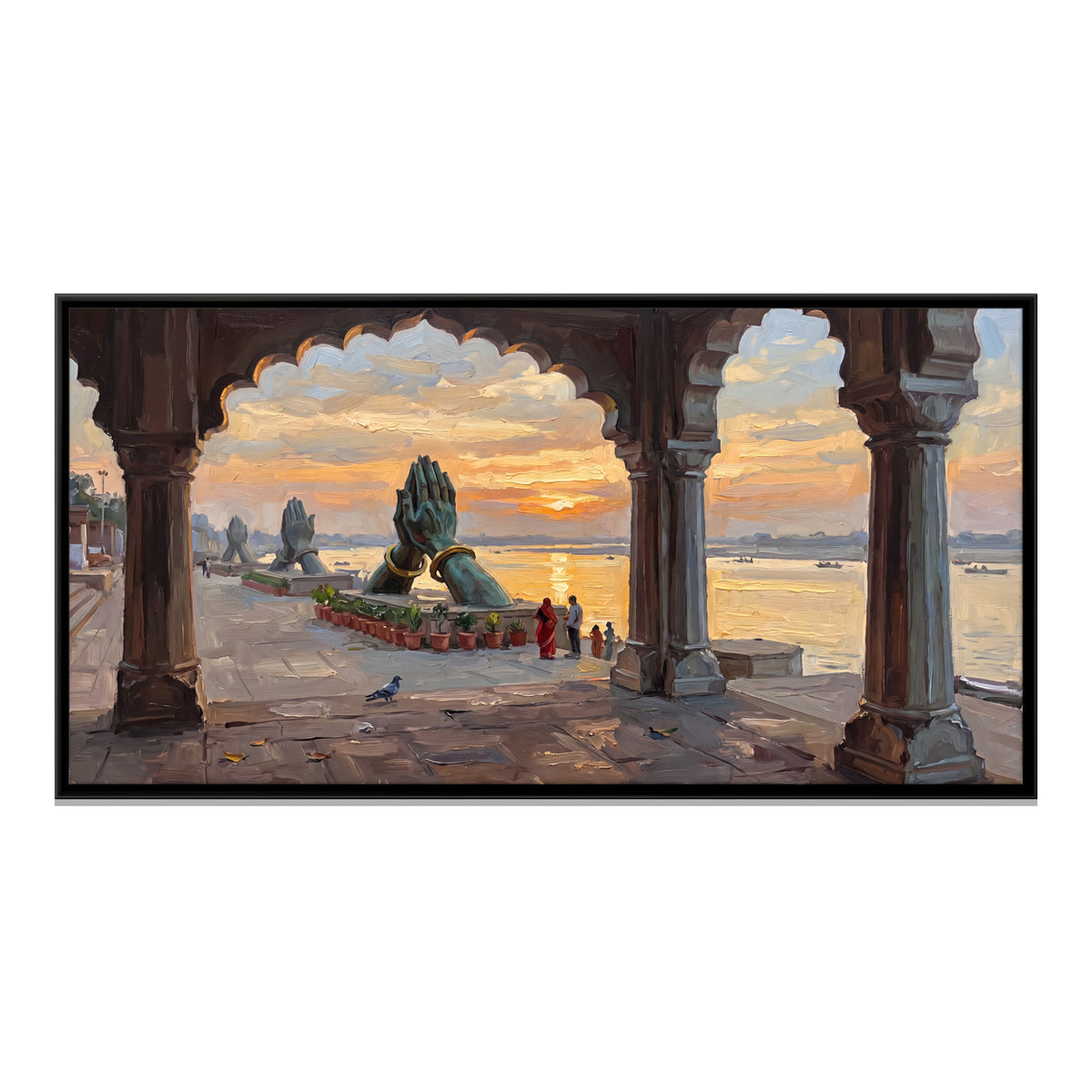 Sunrise Through Namo Ghat Arches - framed canvas print, front view