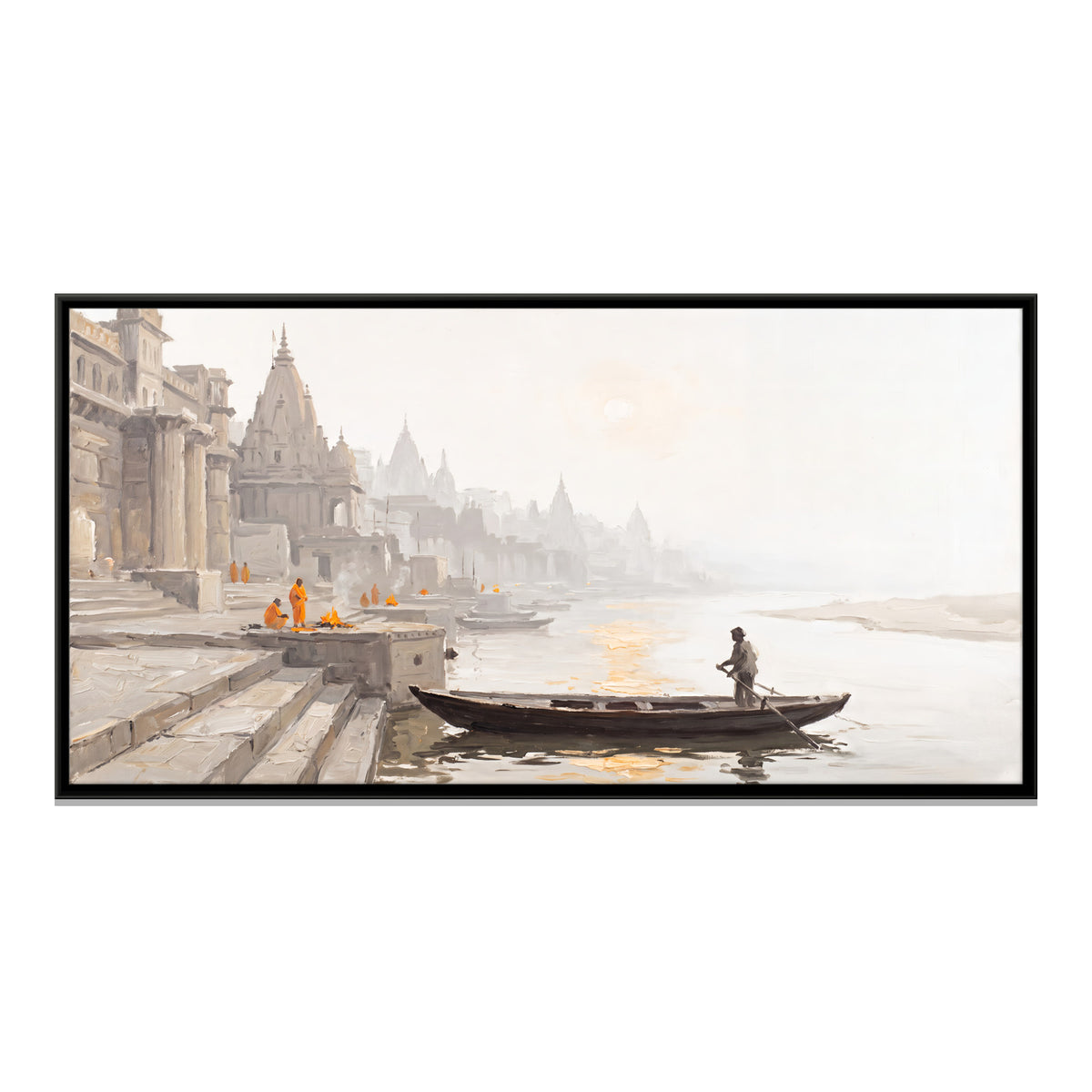 Boatman in the Fog - framed canvas print, front view