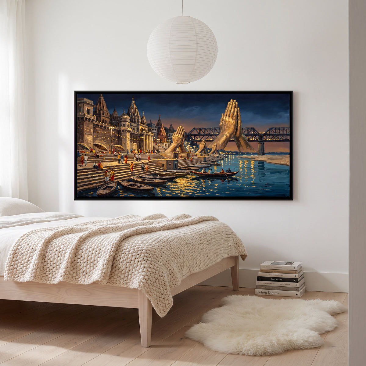 Namo Ghat at Night - canvas art shown in a second room setting