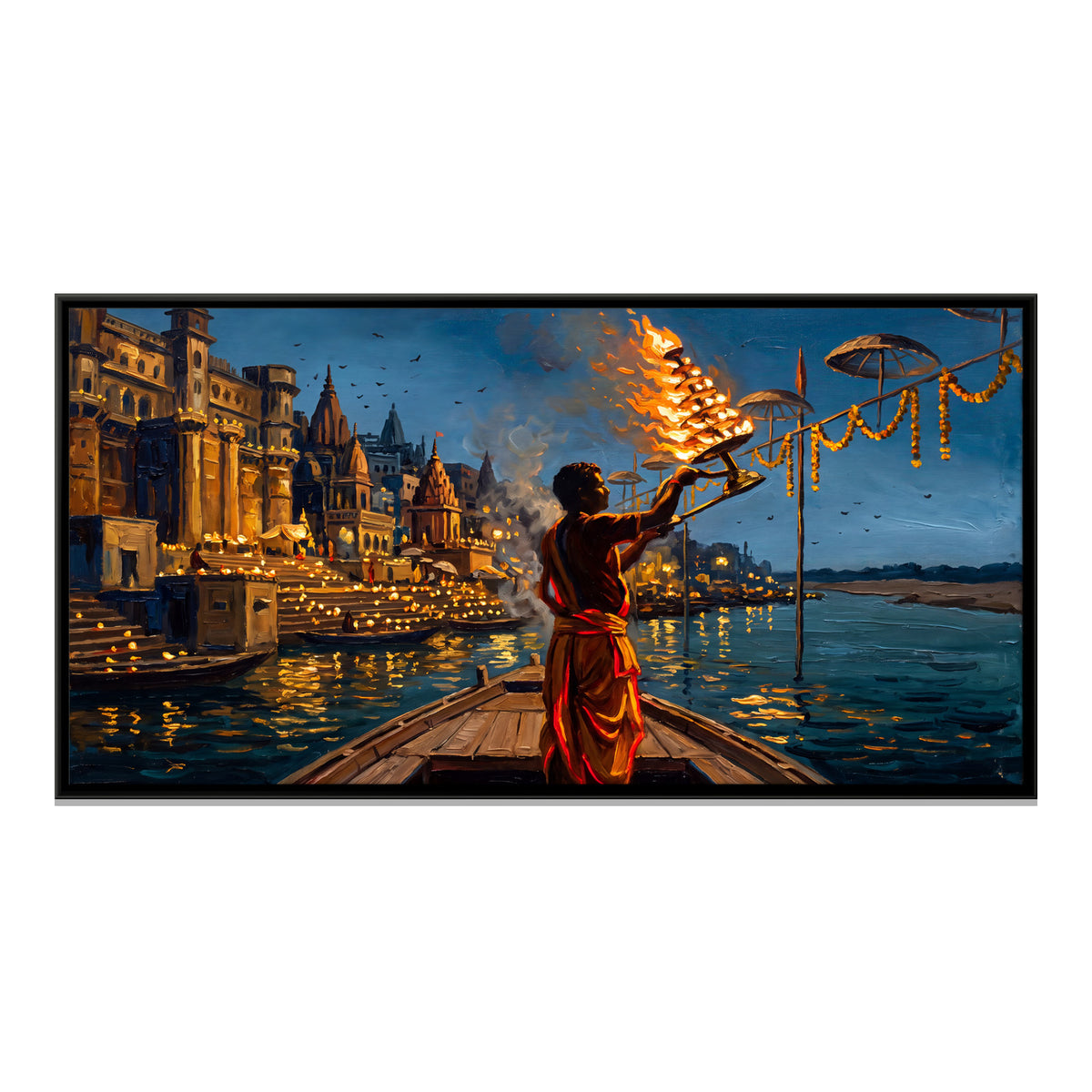 Ganga Aarti - framed canvas print, front view