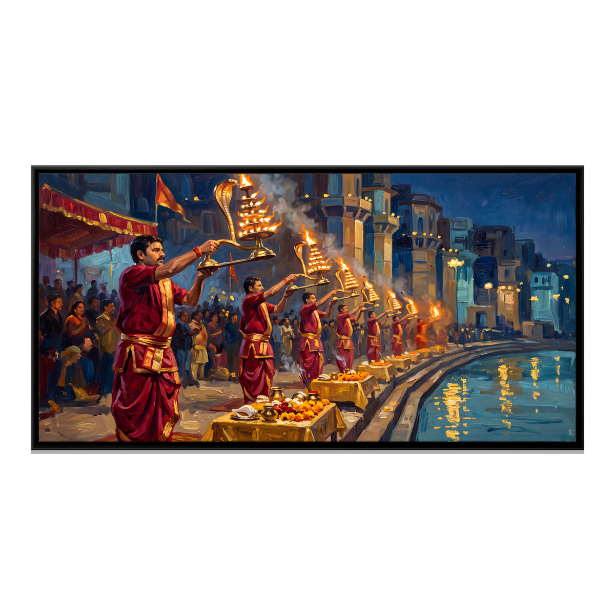 Ganga Aarti - framed canvas print, front view