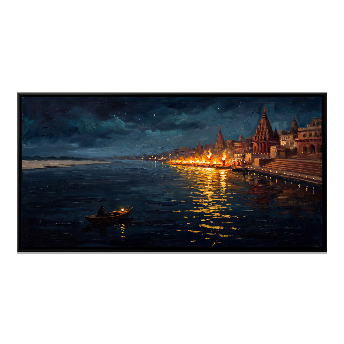 Night Fires on the Ghats - framed canvas print, front view