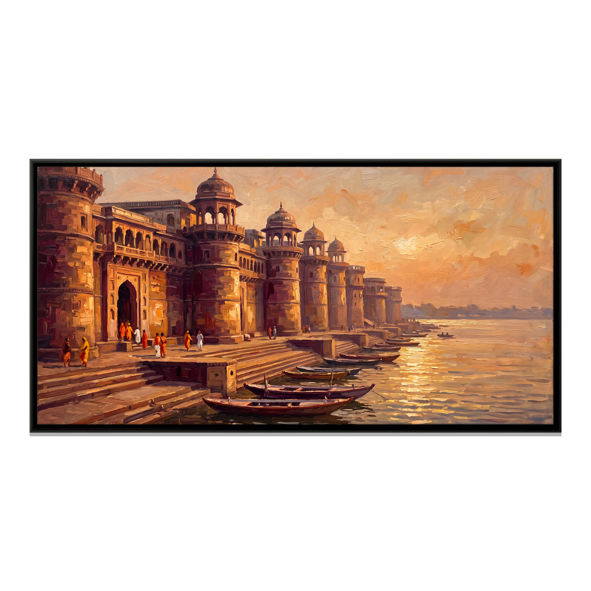 Riverside Palace at Sunset - framed canvas print, front view