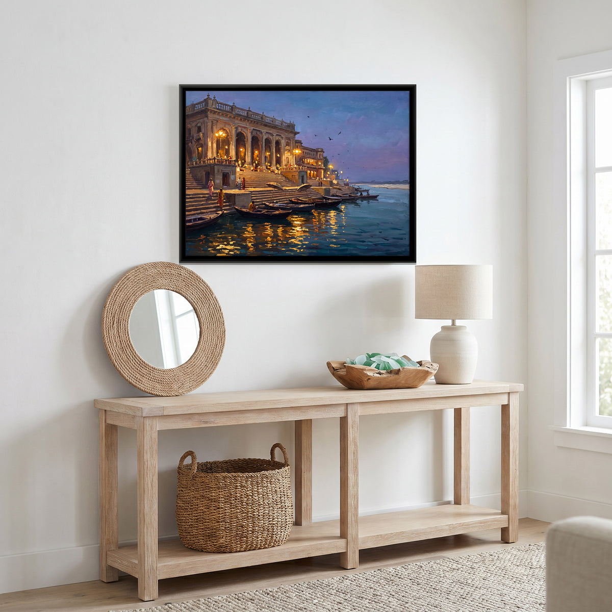 Lamplit Palace at Twilight - canvas art shown in a second room setting