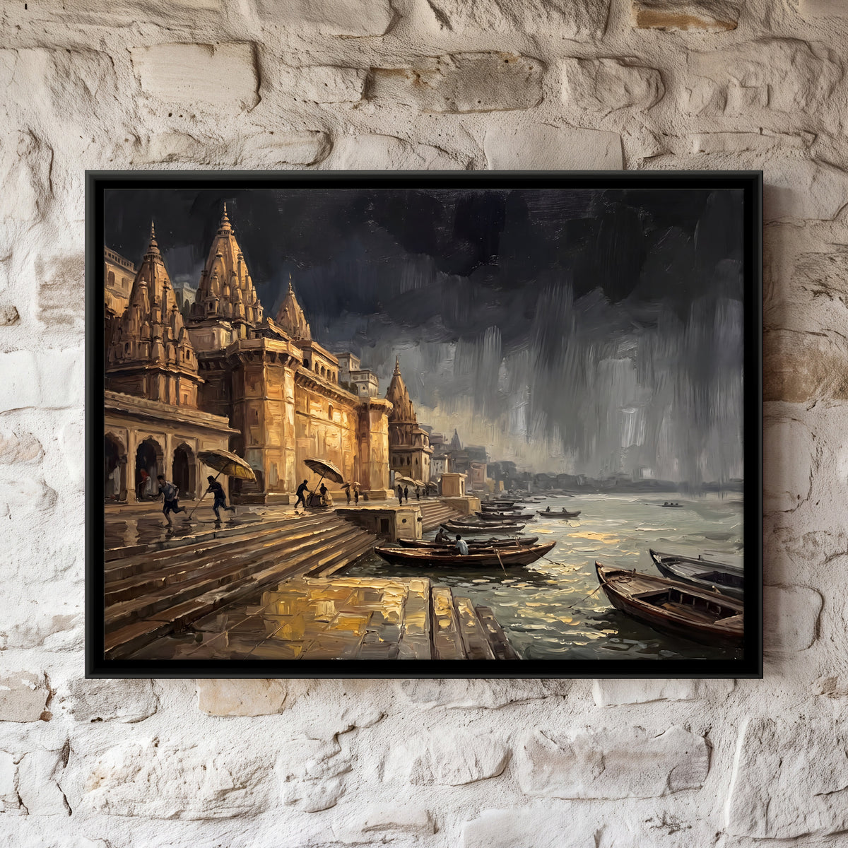 Monsoon Rain over the Ghats - framed canvas art hung on a wall