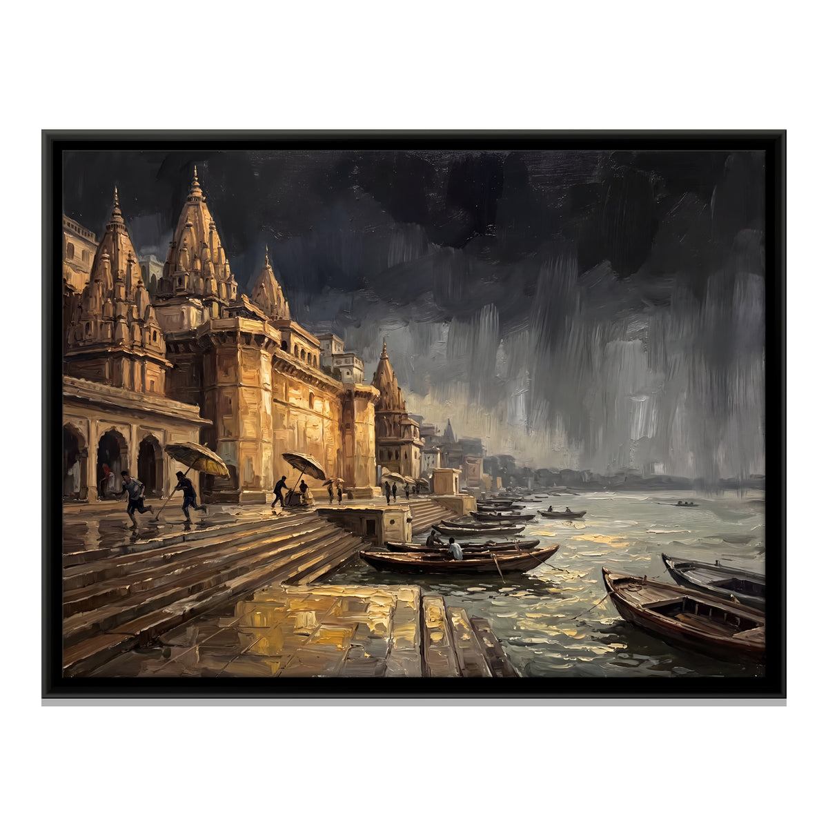 Monsoon Rain over the Ghats - framed canvas print, front view