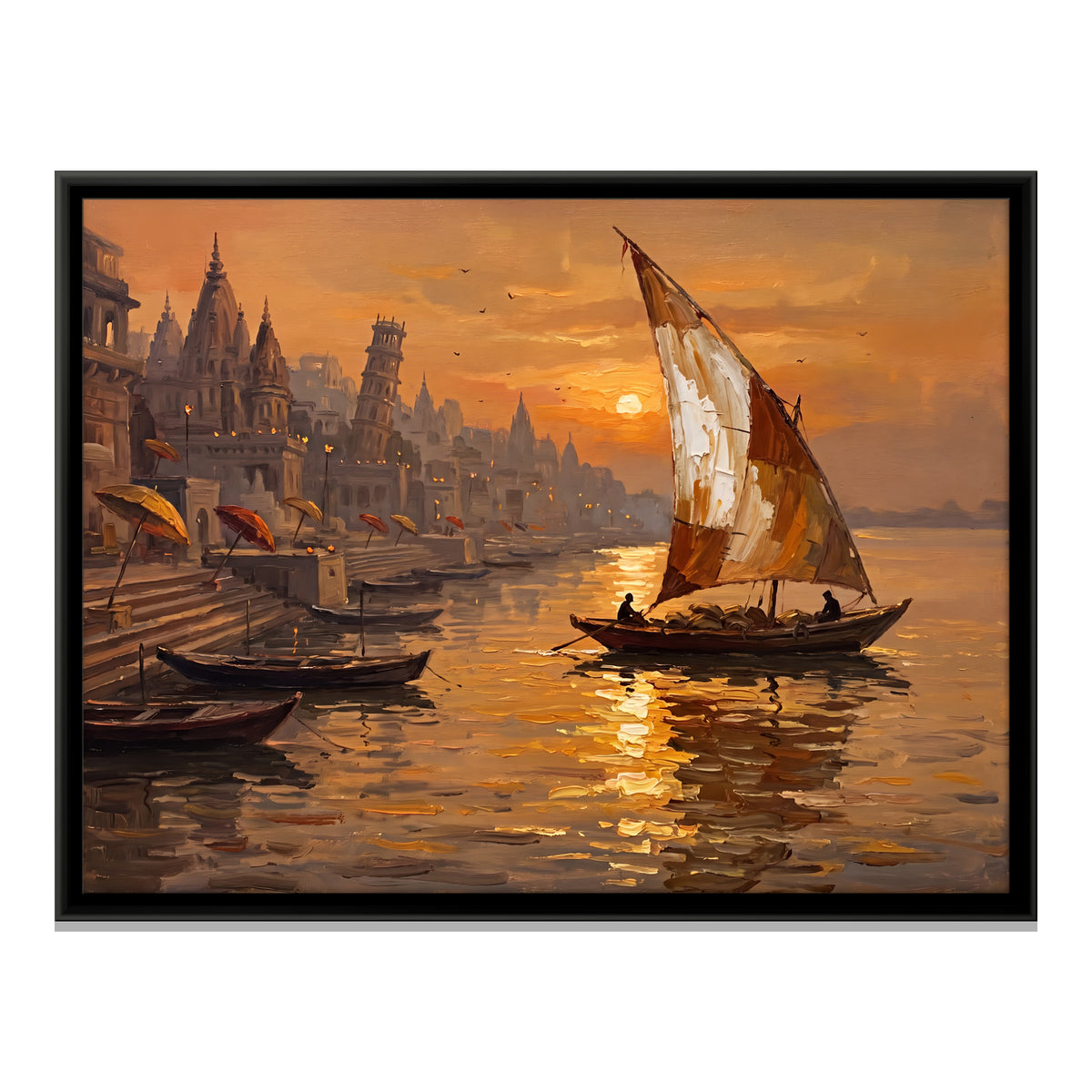 Sailboat Before the Ghats - framed canvas print, front view