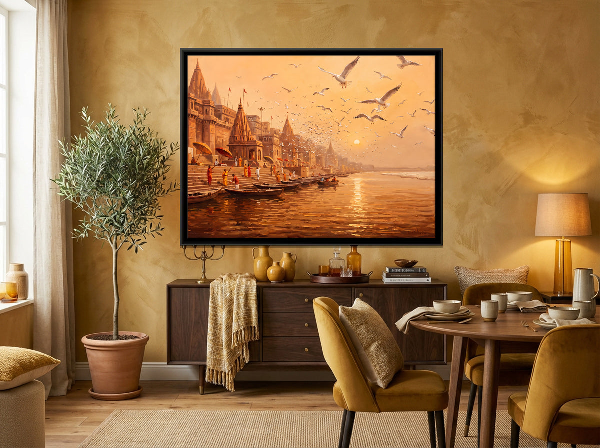 Gulls over the Ghats - canvas art shown in a second room setting