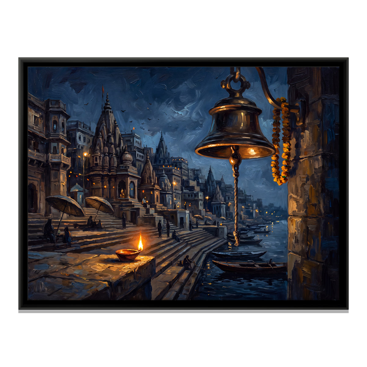 Temple Bell Over the Ghats - framed canvas print, front view