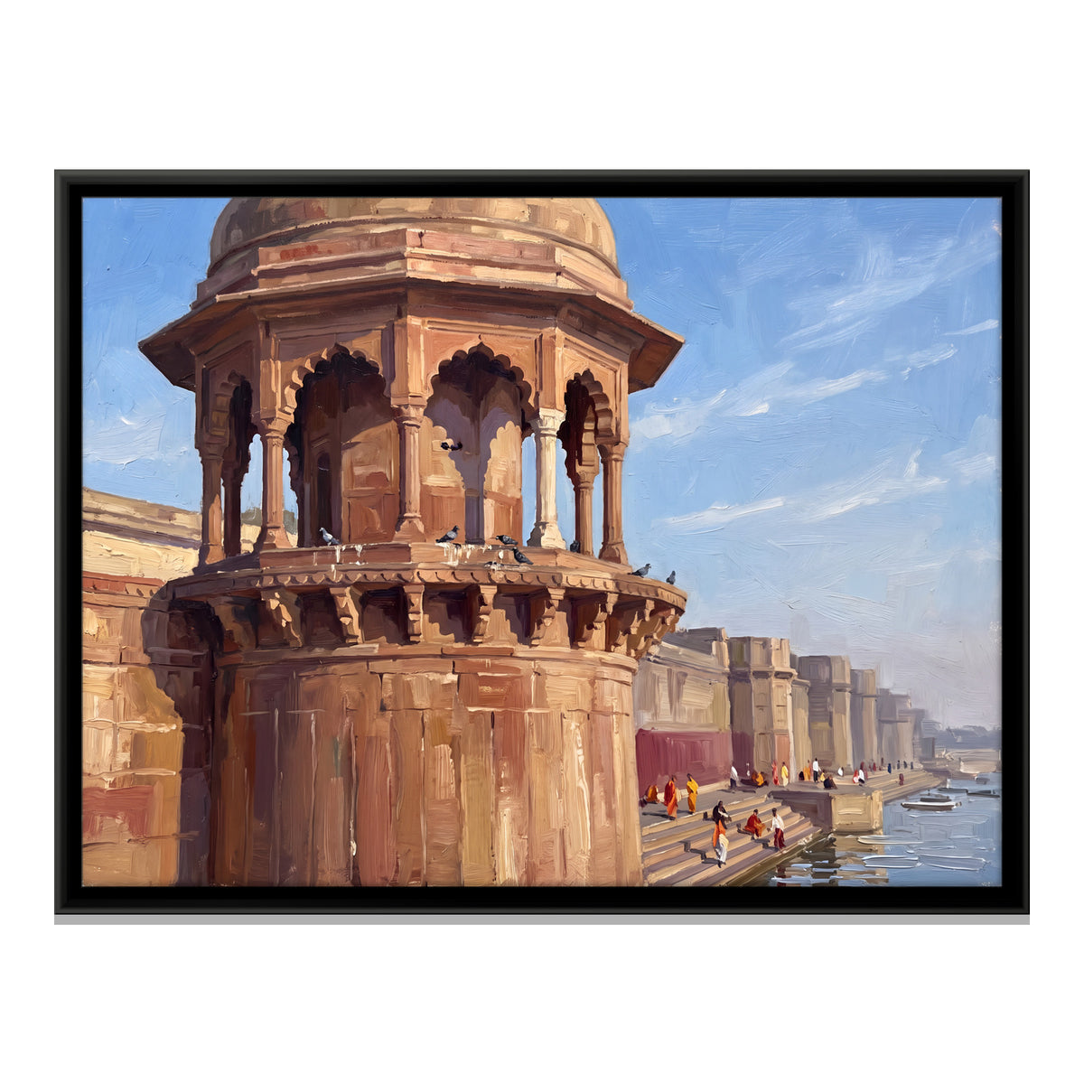 Sandstone Pavilion on the Ghat - framed canvas print, front view
