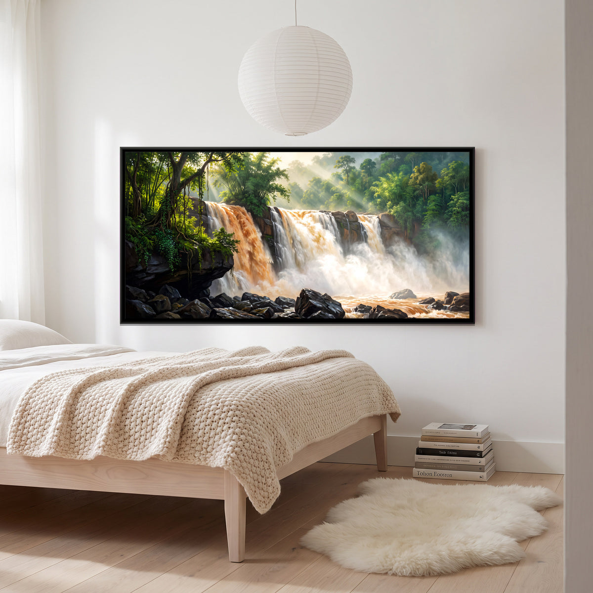 Monsoon Waterfall in the Jungle - canvas art shown in a second room setting