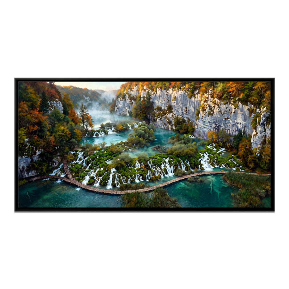 Terraced Lakes and Waterfalls - framed canvas print, front view