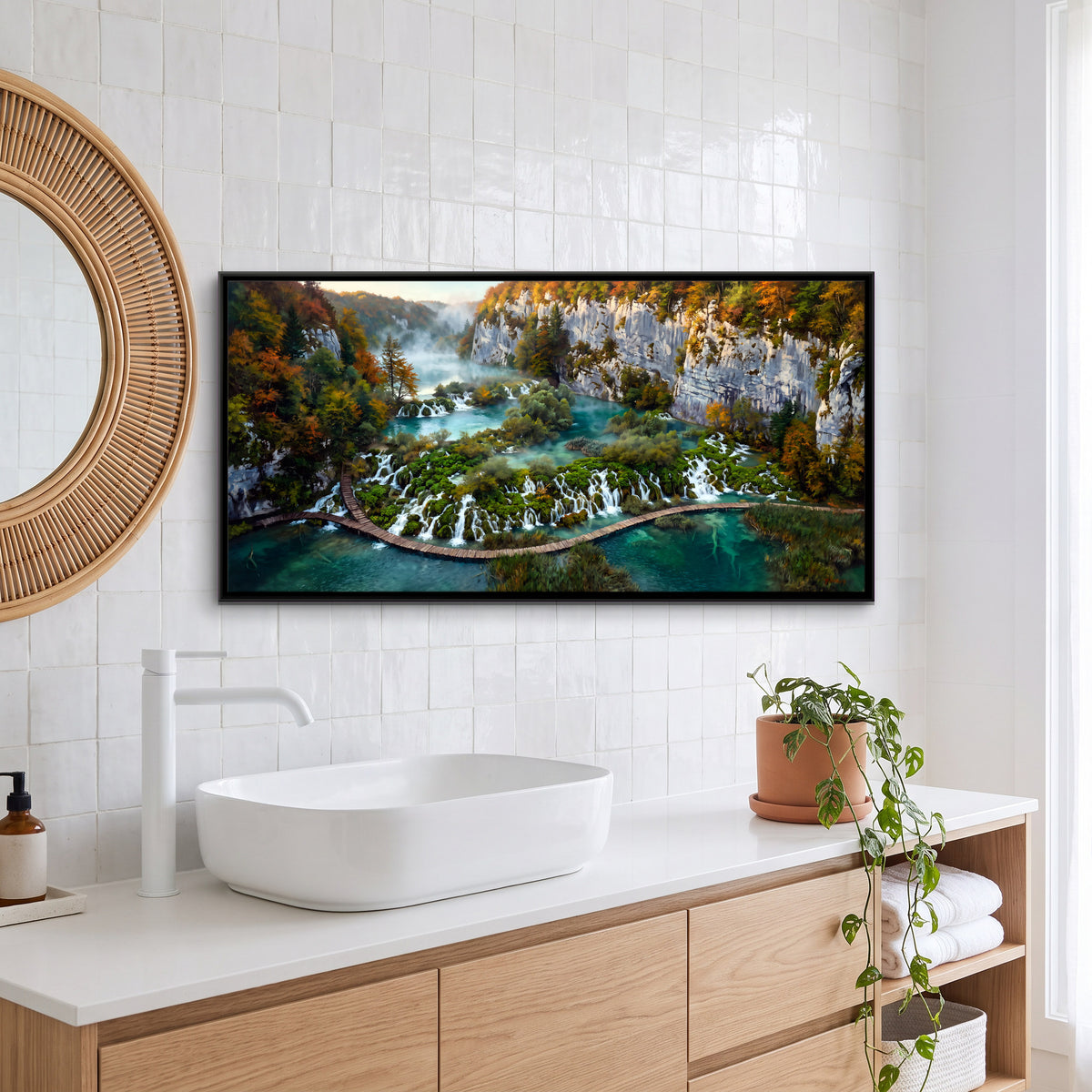 Terraced Lakes and Waterfalls - canvas art shown in a second room setting