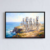 Six White Horses Running on a Coastal Path