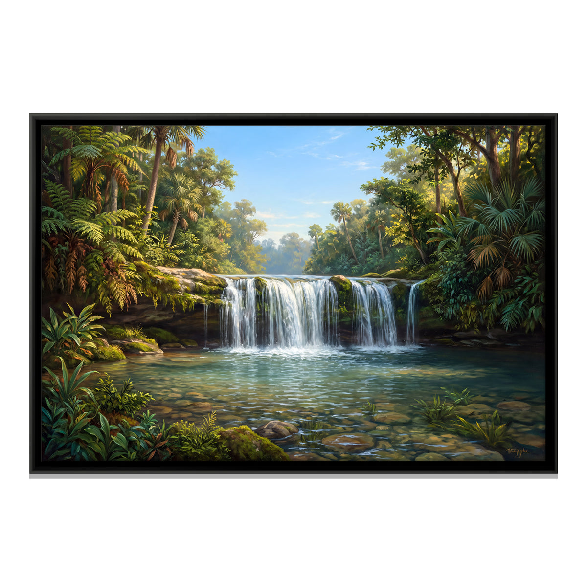 Jungle Waterfall and Clear Rock Pool - framed canvas print, front view