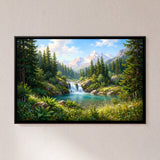 Waterfall Below Snow-Capped Peaks