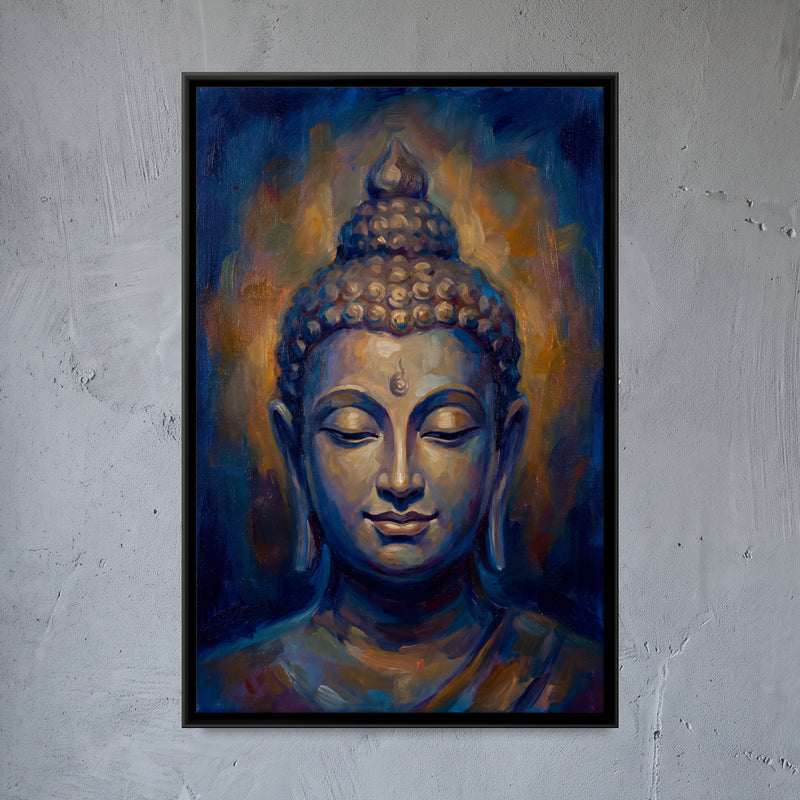 Meditating Buddha - framed canvas art hung on a wall