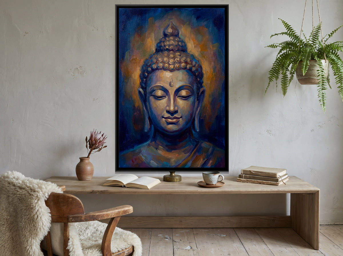 Meditating Buddha - canvas art shown in a second room setting