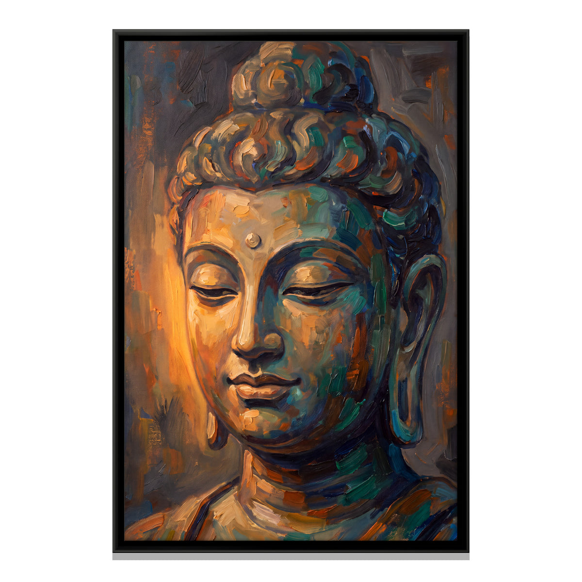 Meditating Buddha - framed canvas print, front view