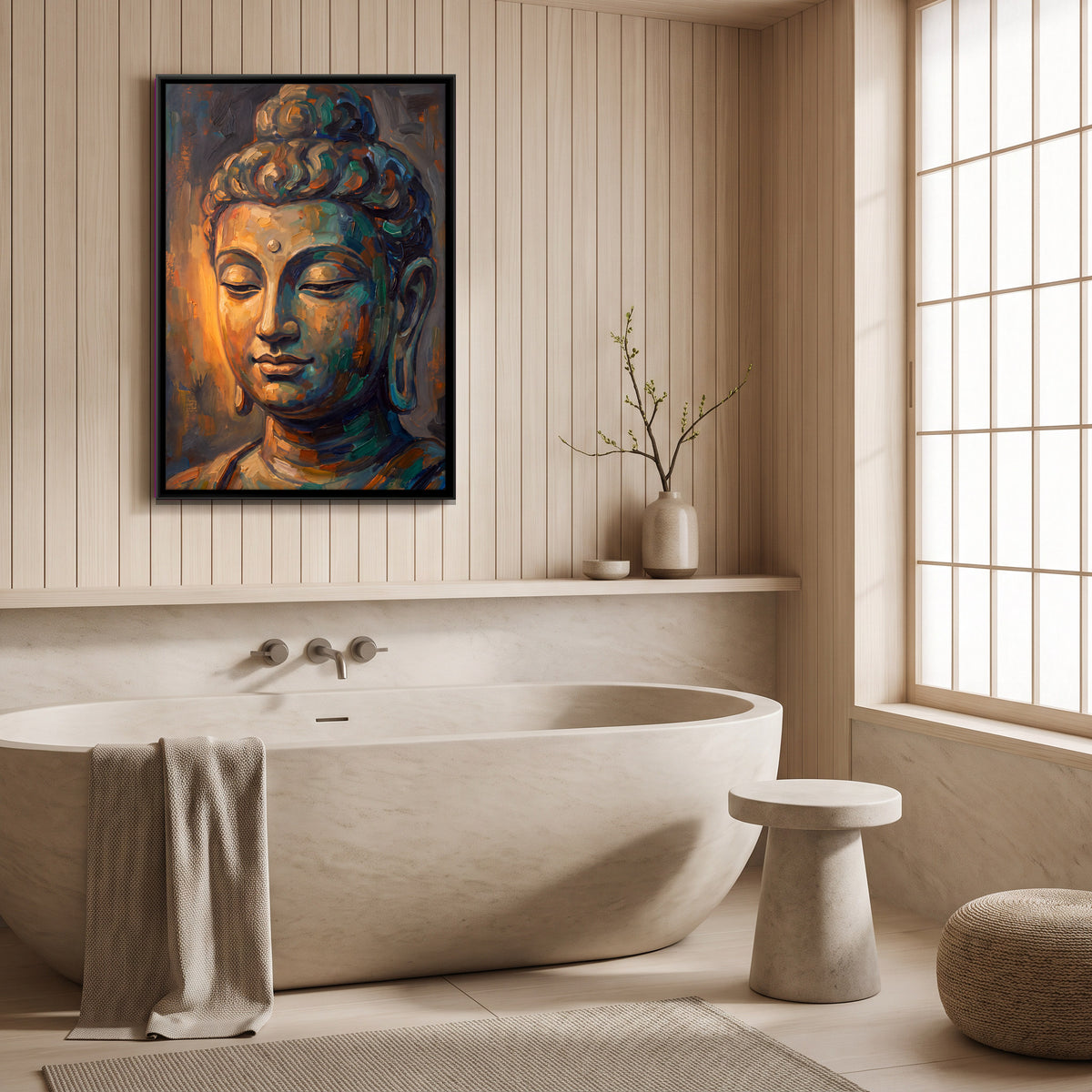 Meditating Buddha - canvas art shown in a second room setting
