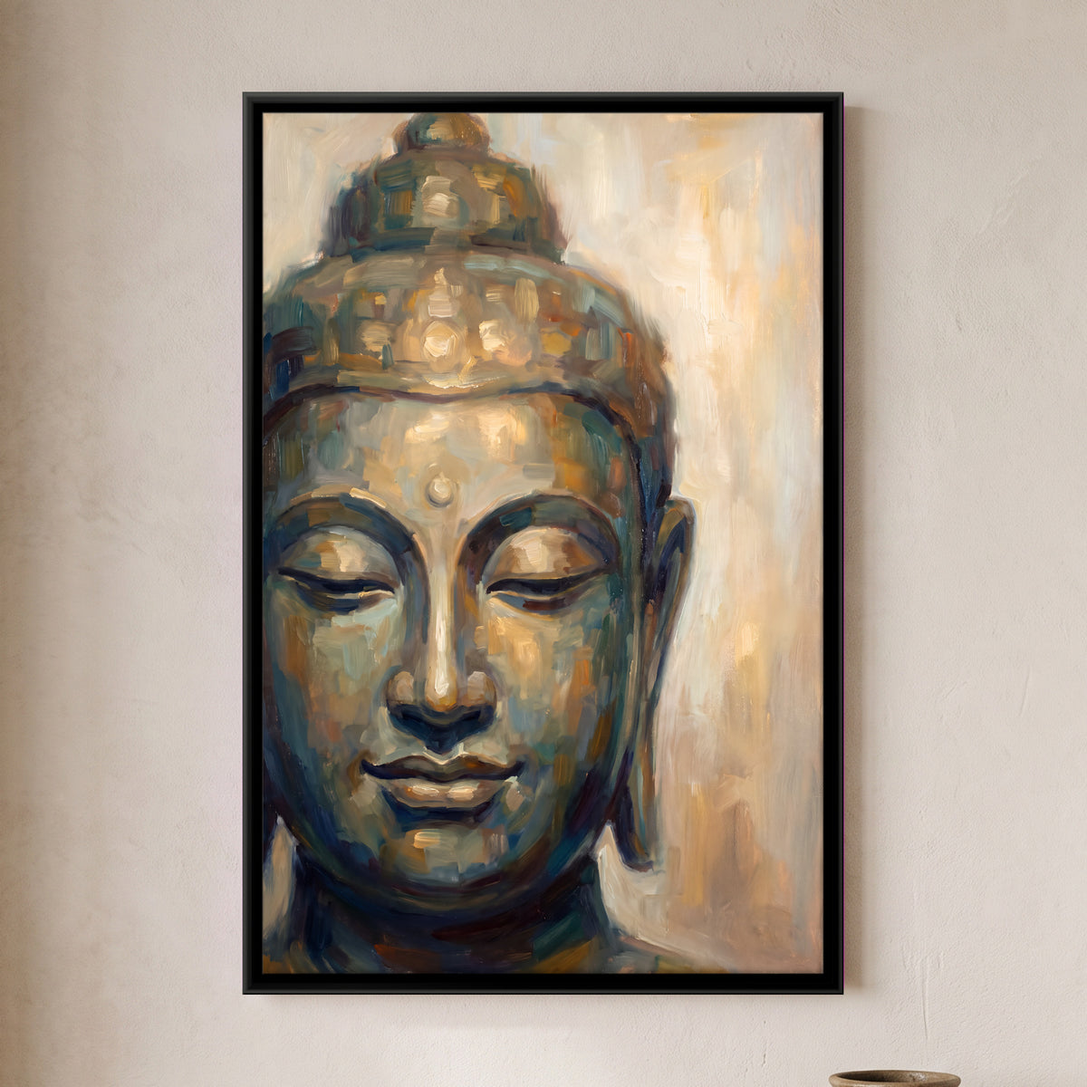Meditating Buddha - framed canvas art hung on a wall
