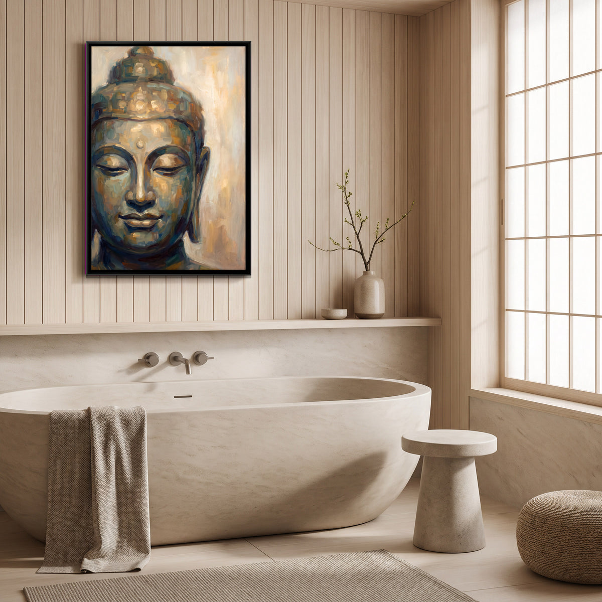 Meditating Buddha - canvas art shown in a second room setting