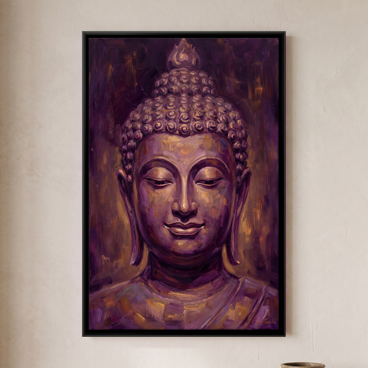 Meditating Buddha - framed canvas art hung on a wall
