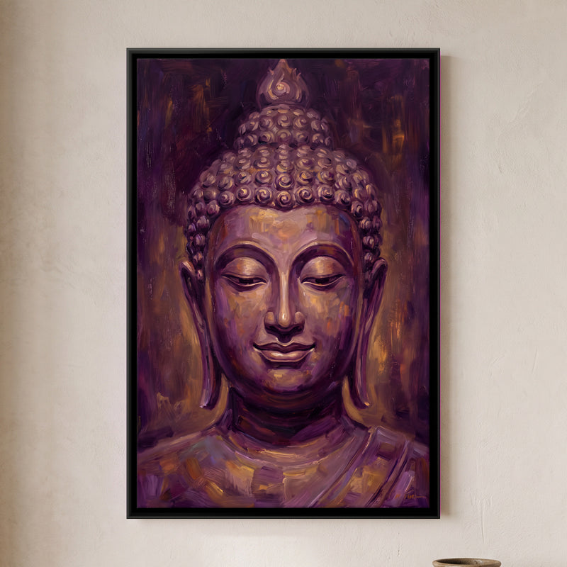 Meditating Buddha - framed canvas art hung on a wall