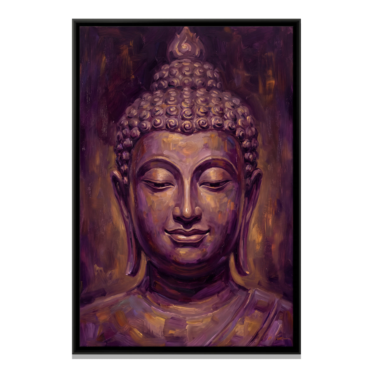 Meditating Buddha - framed canvas print, front view