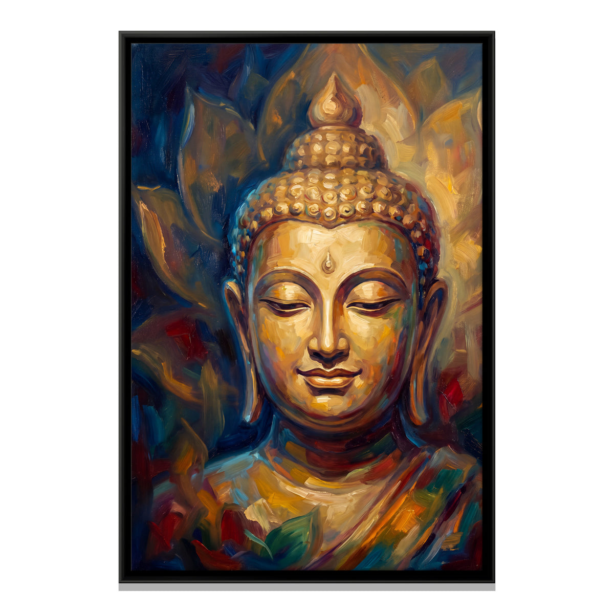 Buddha with Lotus Petals - framed canvas print, front view