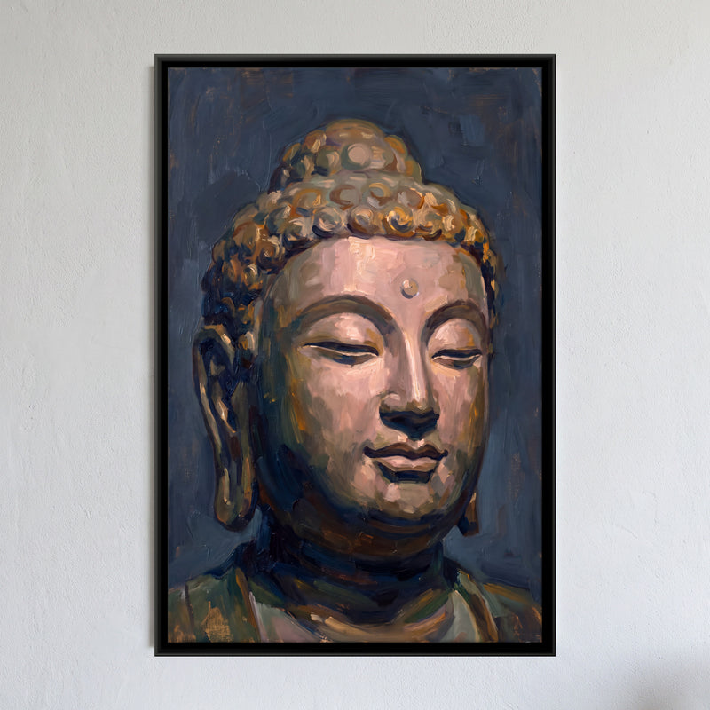 Meditating Buddha - framed canvas art hung on a wall