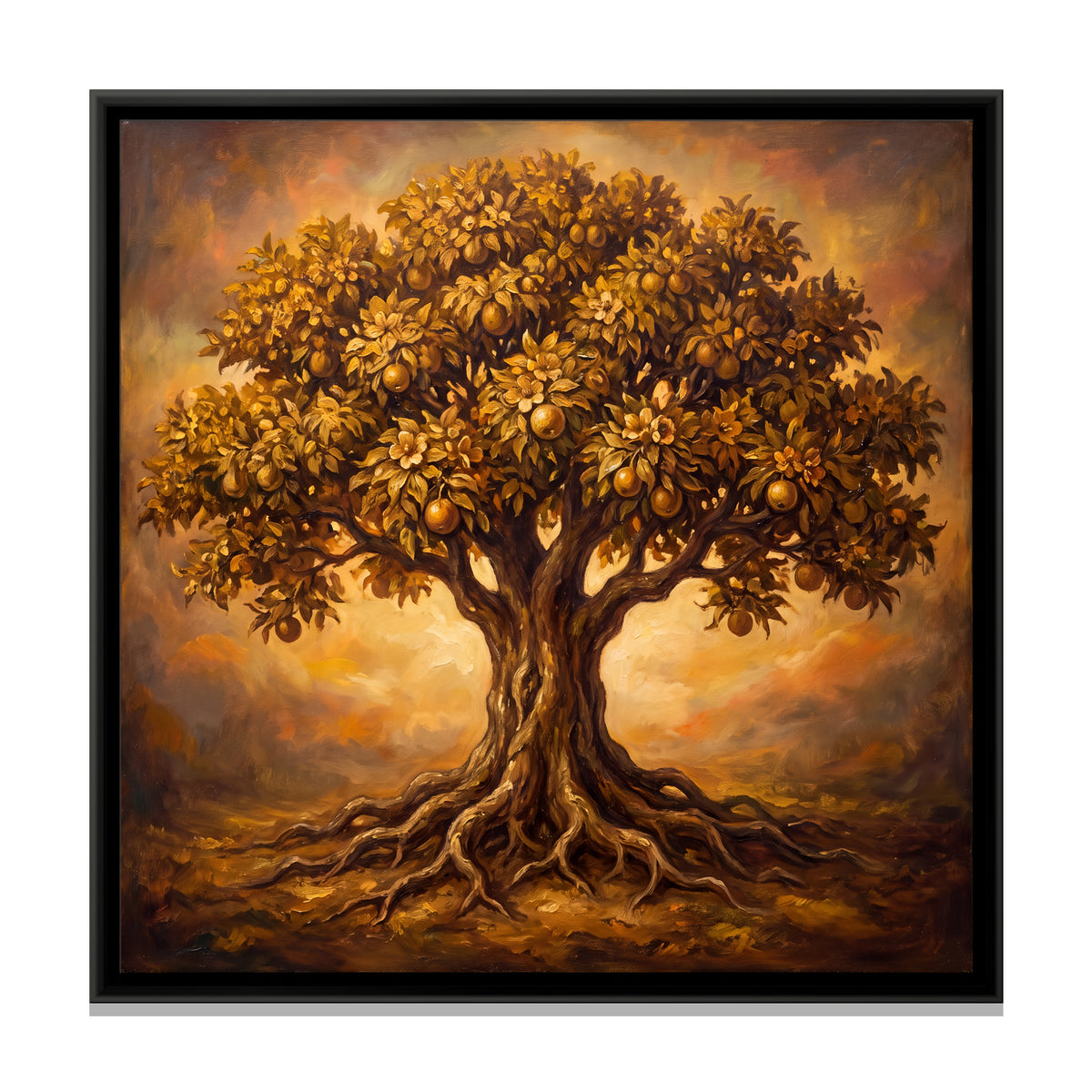 Golden Tree of Life - framed canvas print, front view